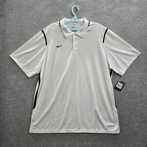 Nike Men Polo 2XL White Swoosh Embroidery Dri-Fit Activewear Logo NWT